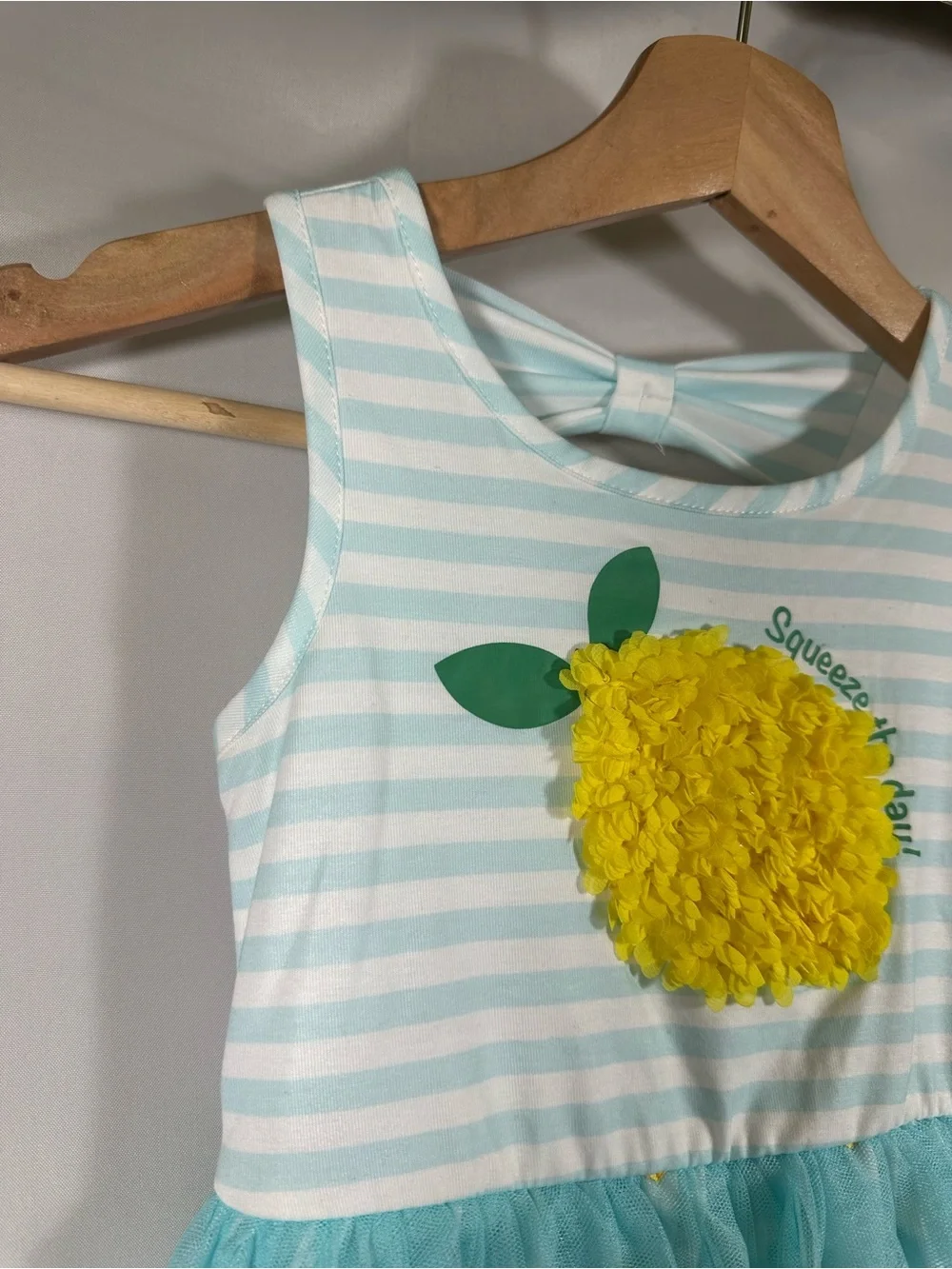 Zunie Girl Aqua and Yellow Lemon Print Dress